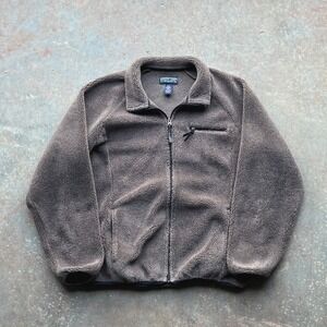 Vintage 80s 90s Lands End Mens Sherpa Fleece Jacket Full Zip Brown XL USA MADE